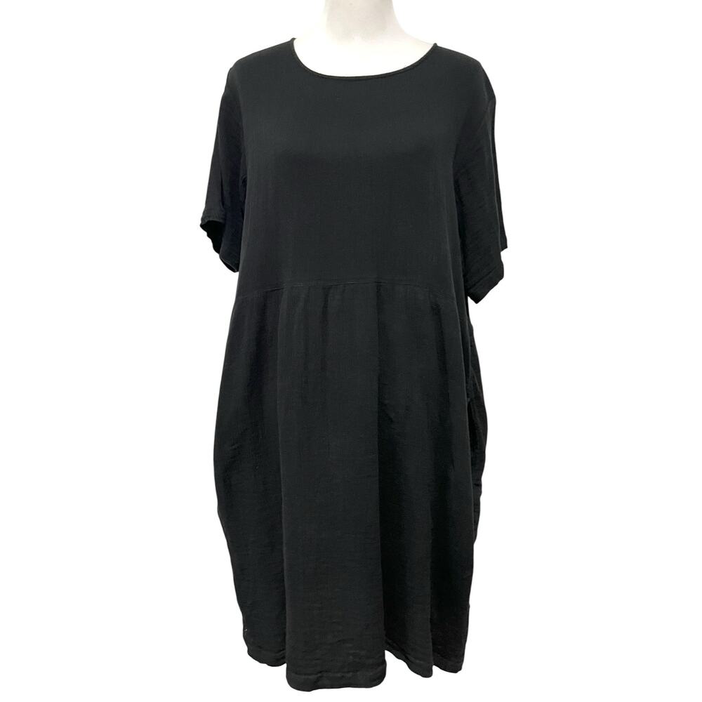 Karma East 100% Cotton Dress Black Gauzy Babydoll Short Sleeve Womens 2XL